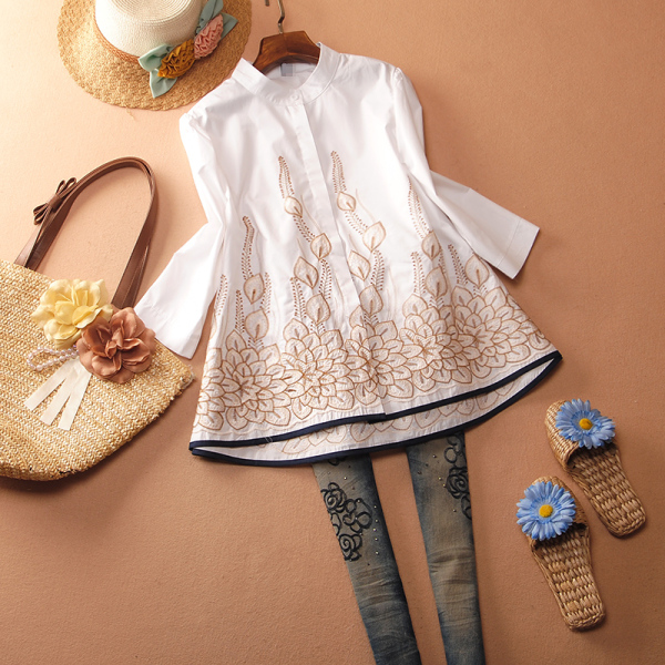 เสื้อผ้าฝ้าย เสื้อผ้าลินิน เสื้อฟรีไซส์ ปักลายสวยๆด้วยด้าย สไตล์VINTAGE มีขนาดไซส์เดียว สำหรับอก 38-40 นิ้ว