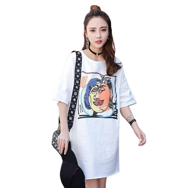 Dress4410 เดรสโอเวอร์ไซส์สกรีนลายอาร์ตๆ เท่ๆ ผ้าคอตตอนเนื้อนุ่มยืดขยายได้เยอะใส่สบาย งานสวยใส่ง่ายน่ารักมาก