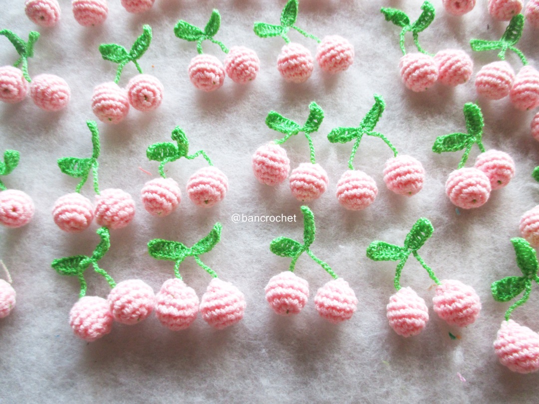 Bancrochet เชอรีถักโครเชต์ crochet mini cherry สีชมพู 1.5 นิ้ว