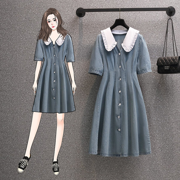 เดรสคนอ้วน เดรสสาวอวบ ชุดเดรสคนอ้วนวัยรุ่นแขนสั้น BY PLUS SIZE Girl