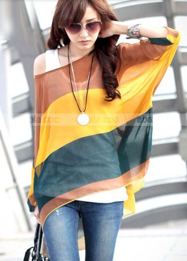 เสื้อคลุม ผ้าชีฟอง คอกว้าง เสื้อใส่เที่ยวทะเล ใส่เที่ยว สีแสบ แฟชั่น สุดเก๋ ลายขวาง สีน้ำตาล สลับเหลือง และ ดำ no 85154_4
