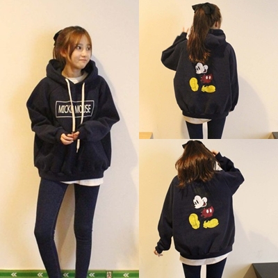 เสื้อกันหนาวฮู้ดดี้ Mickey Mouse มิกกี้เมาส์ สีกรมท่า แฟชั่นเกาหลี น่ารักมากจ้า พร้อมส่ง กรมท่า