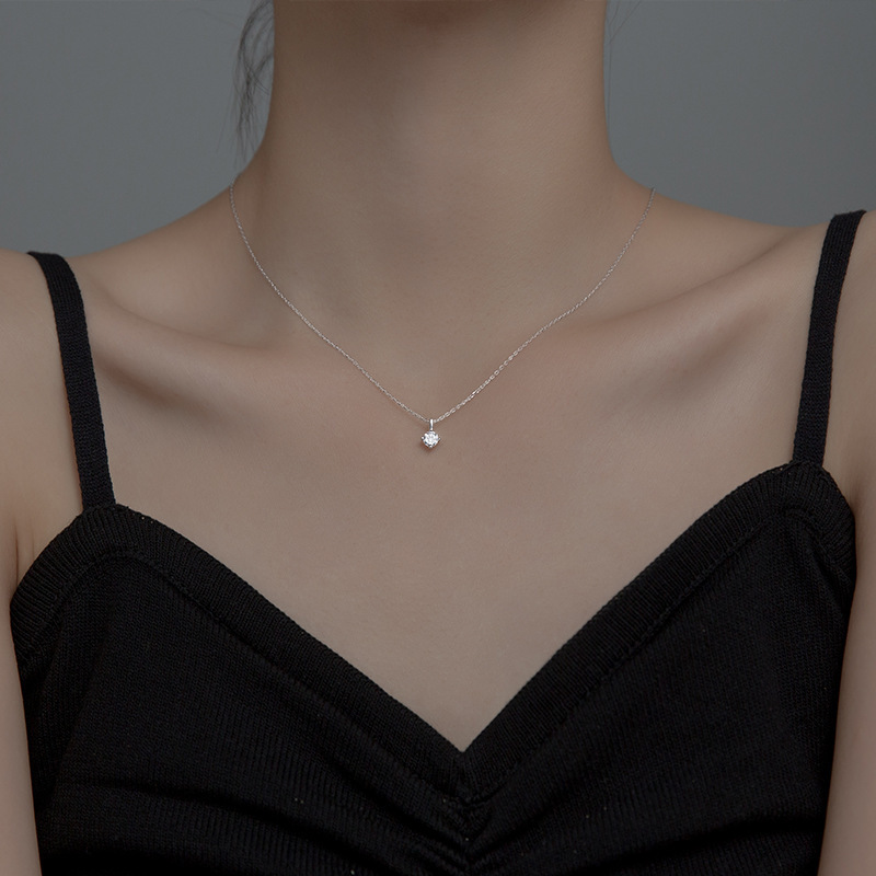 สร้อยคอสั้นเงินแท้ S925 รุ่น Darling สร้อยลายโซ่ จี้ก้านตรงเพชรCZกลม สร้อยคอแฟชั่น Silver925
