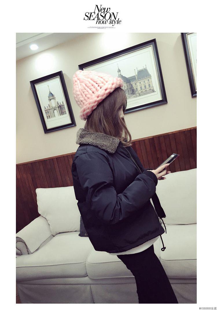 เสื้อกันหนาว บุนวมฟูๆ แต่งขนแกะที่คอปกเสื้อ ตัวสั้นน่ารัก ผ้าร่มเนื้อดีกันลม เกาหลีมากๆ พร้อมส่ง