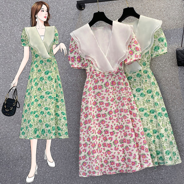 เดรสคนอ้วน เดรสสาวอวบ ชุดเดรสคนอ้วนวัยรุ่นแขนสั้น BY PLUS SIZE Girl