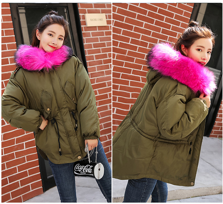 เสื้อกันหนาวฮู้ดดี้ แต่งเฟอร์หนาฟู งานเกรดดีเหมือนแบบ บุนวมหนา อุ่นมาก หิมะก็เอาอยู่ (ถอดขนถอดฮู้ดได้) เขียวฮู้ดชมพู