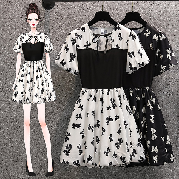 เดรสคนอ้วน เดรสสาวอวบ ชุดเดรสคนอ้วนวัยรุ่นแขนสั้น BY PLUS SIZE Girl