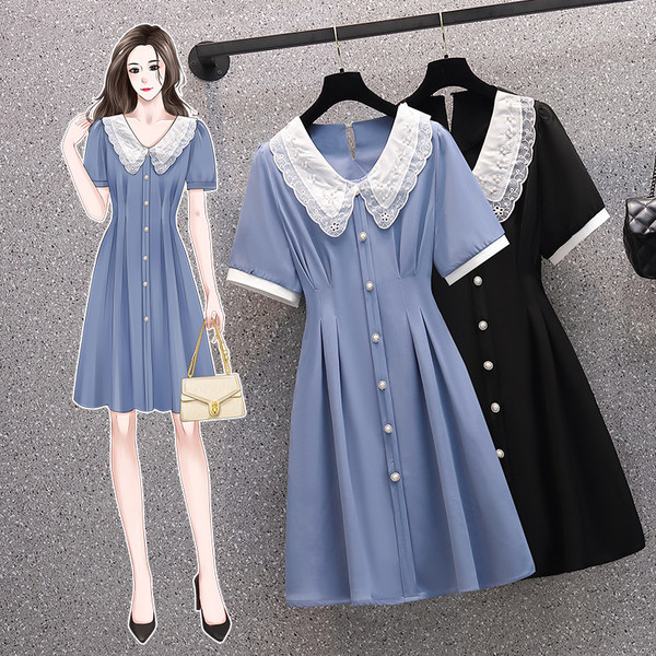 เดรสคนอ้วน เดรสสาวอวบ ชุดเดรสคนอ้วนวัยรุ่นแขนสั้น BY PLUS SIZE Girl