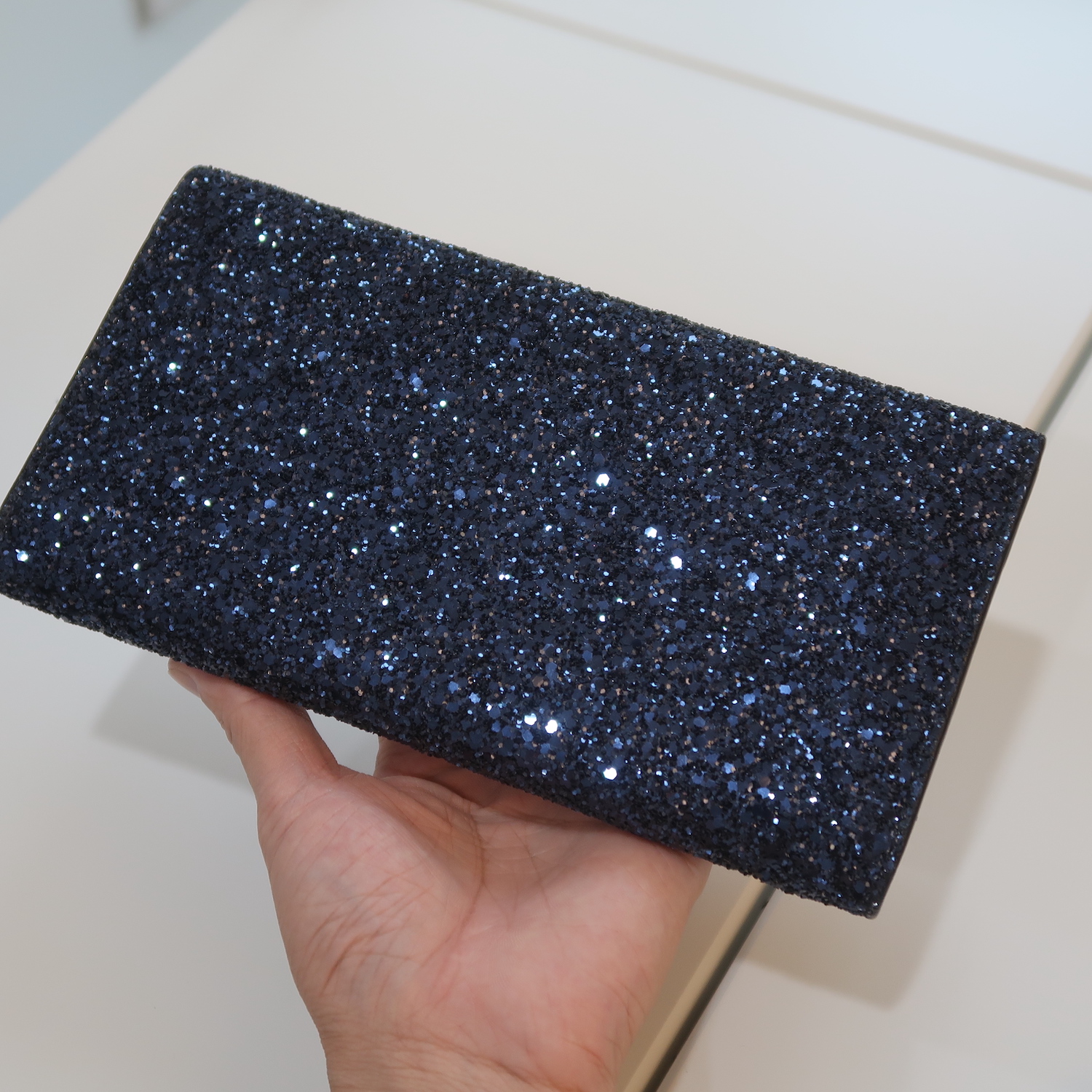 Jimmy Choo Blue Metallic Emmie Chain Wallet