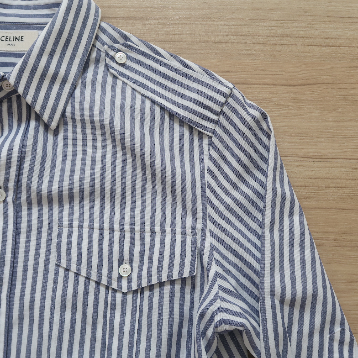 Celine Blue Stripe Crop Shirt