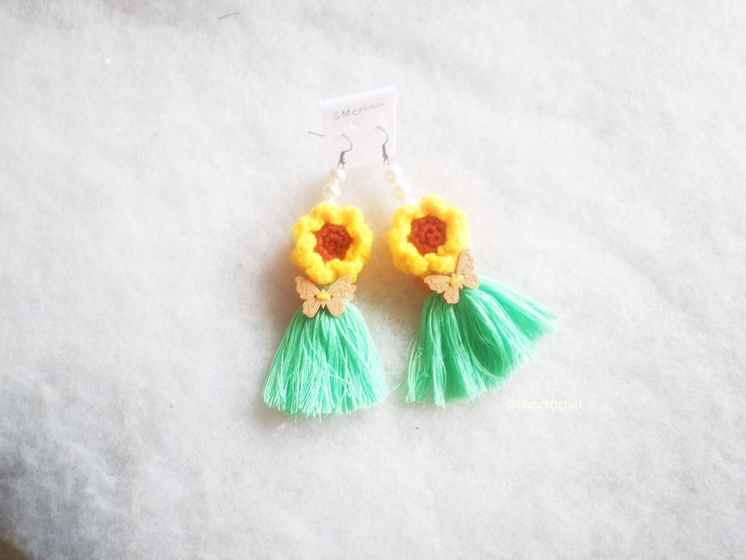 ต่างหูถักโครเชต์ crochet earrings หลากสี 5 นิ้ว