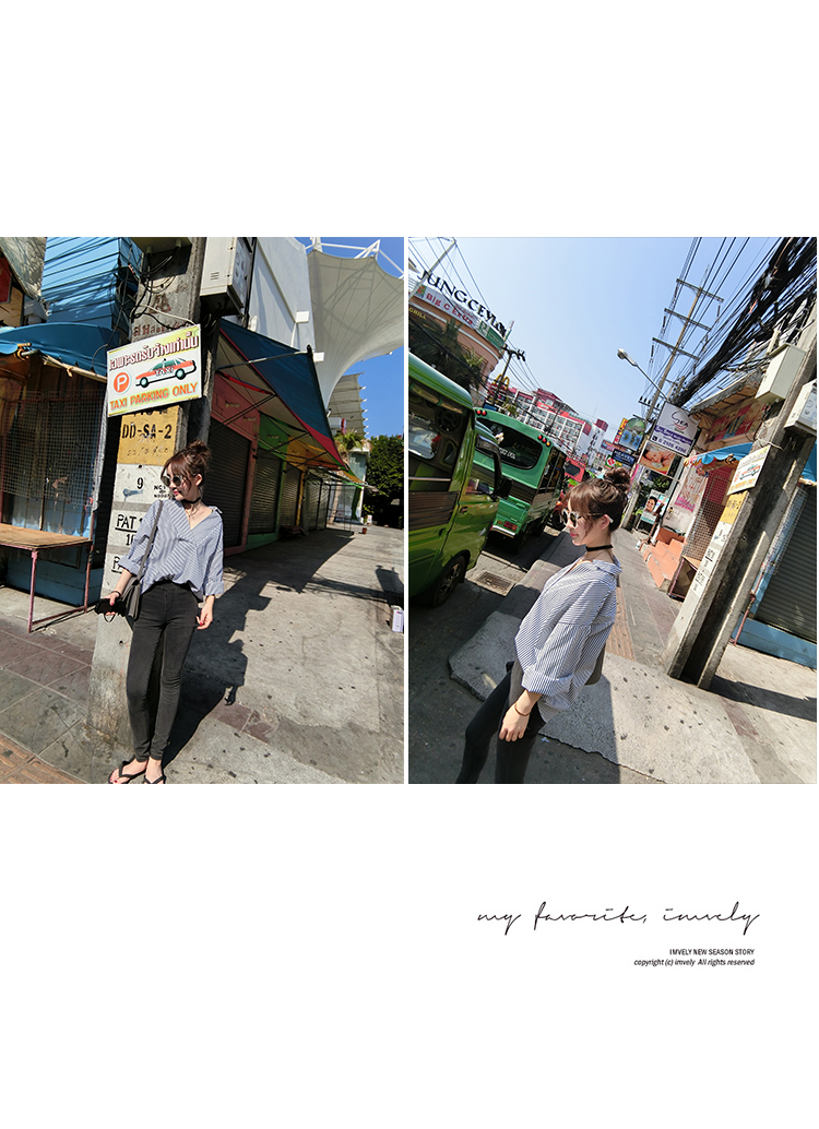 เสื้อเชิ้ตแฟชั่น ลายทาง ทรงเก๋ พร้อมส่ง