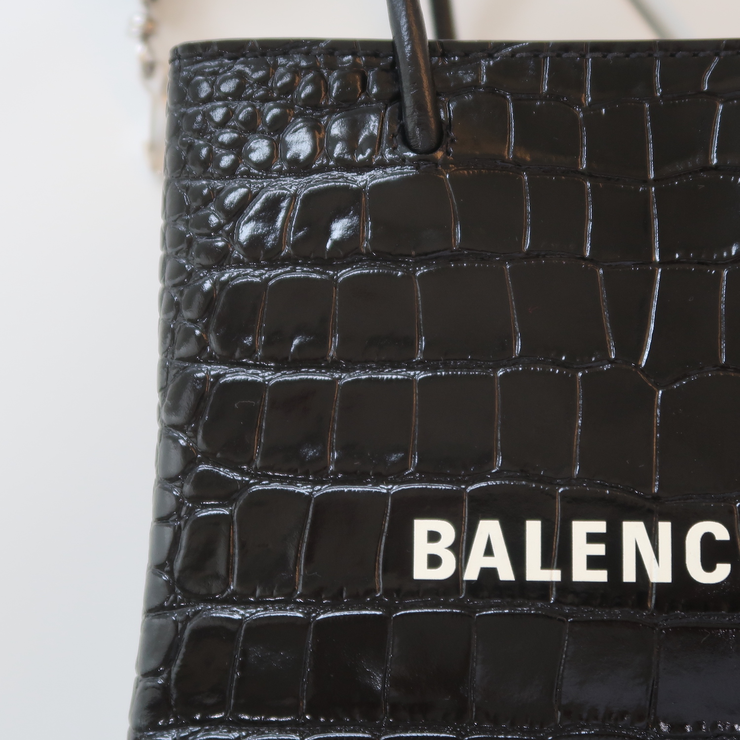 Balenciaga Black Croc Calfskin Shopping Tote XXS