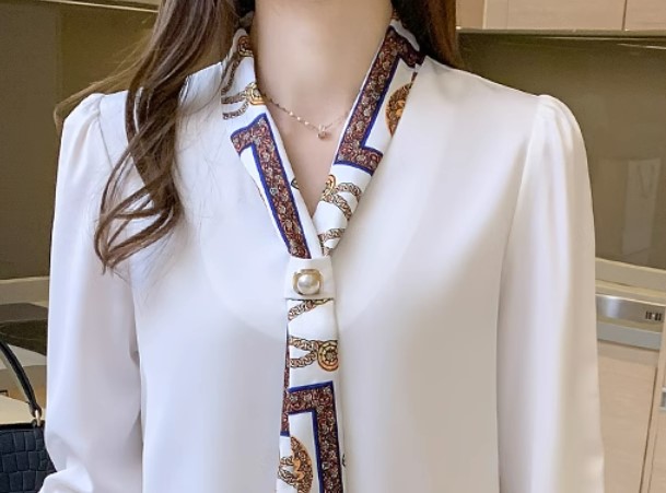 เสื้อเชิ้ตผู้หญิง แฟชั่น เสื้อเชิ้ต แขนยาว แบบมี ที่ผูก ตรงคอ แบบเก๋ ๆ เสื้อเชิ้ต สวย ๆ ใส่ทำงาน ออฟฟิต ใส่ present งาน 501138