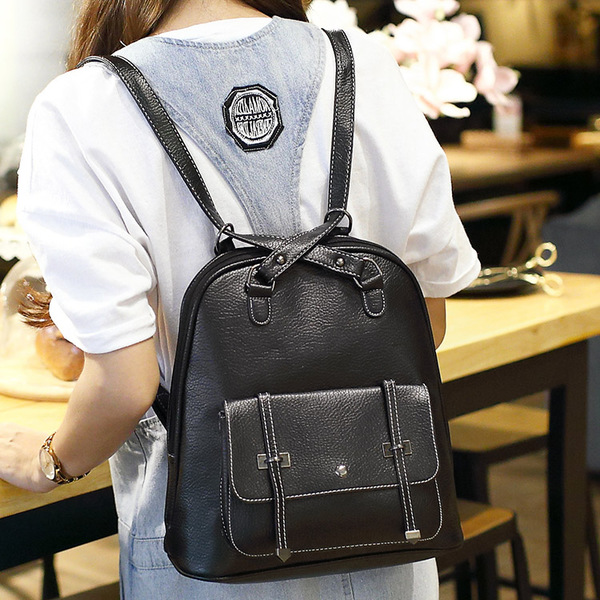 กระเป๋าเป้ หนังสีดำ ทรงสวย อยู่ทรงไม่ย้วย พร้อมส่ง black
