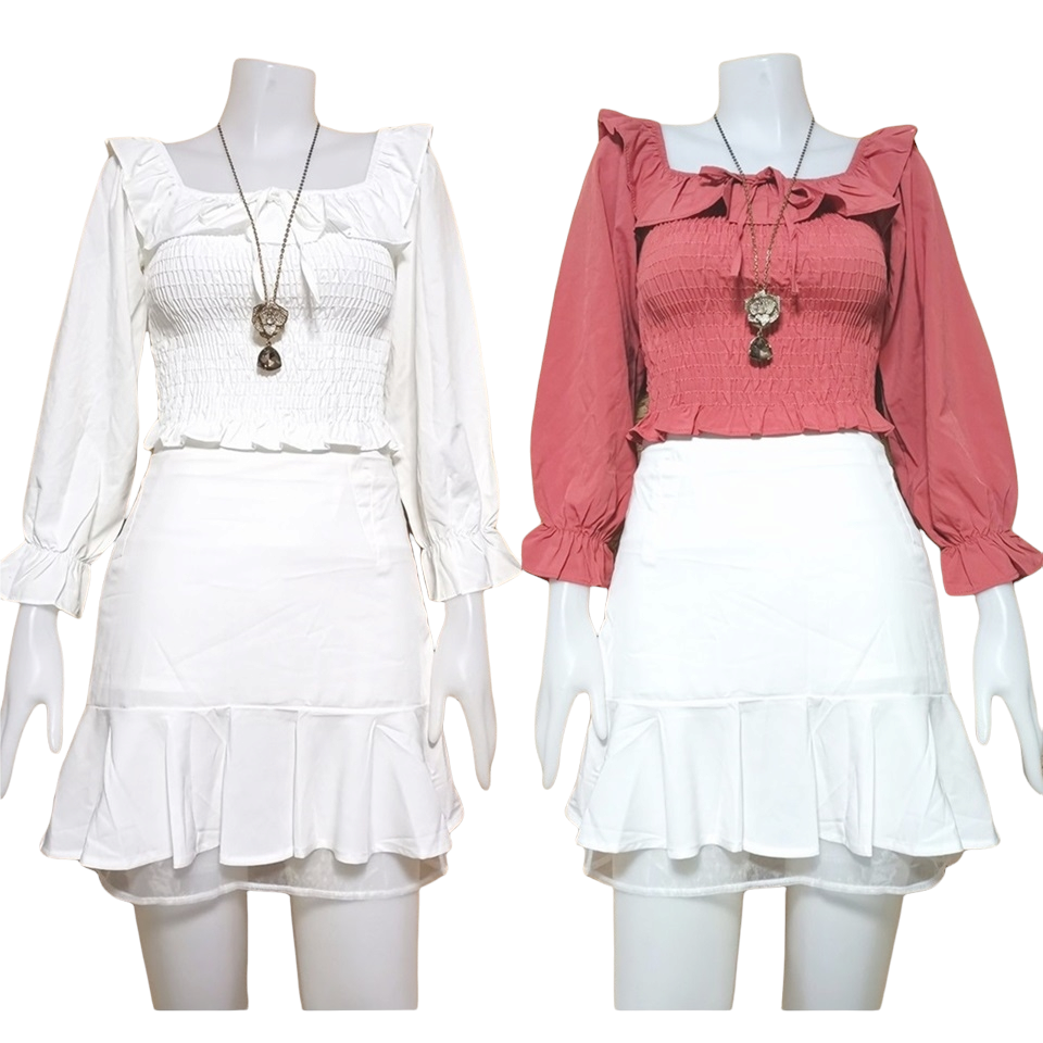 Blouse3892 รวมแบบเสื้อแฟชั่นวัยรุ่น เสื้อครอป เสื้อปาดไหล่ เสื้อสม็อค เสื้อรูดหน้า ผ้าไหมอิตาลี ผ้าชีฟอง งานแฟชั่นประตูน้ำ