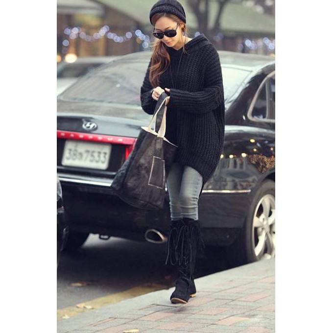 Sweater เสื้อไหมพรม ทรงสถักวยเนื้อดีอุ่น ยืดได้เยอะ สีดำพร้อมส่งจ้า สีดำ