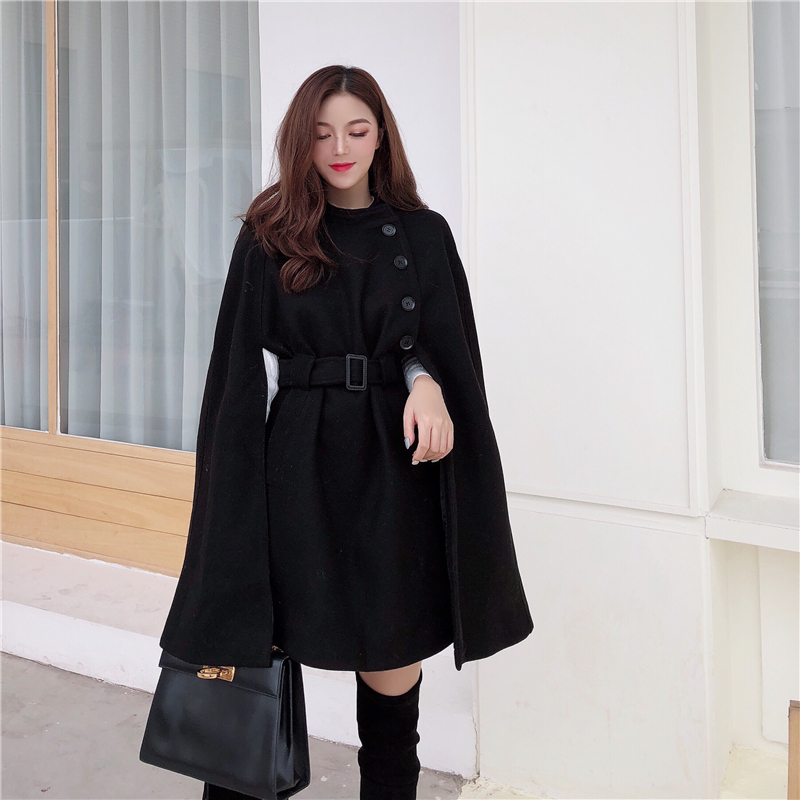 European style cape coat แบบสวยผู้ดี ไฮโซสุดๆ สายแฟชั่นห้ามพลาด ทรงสวยเกาหลี พร้อมสายรัดเอว เพิ่มความเก๋ มีซับในกันลมด้วยน้า black