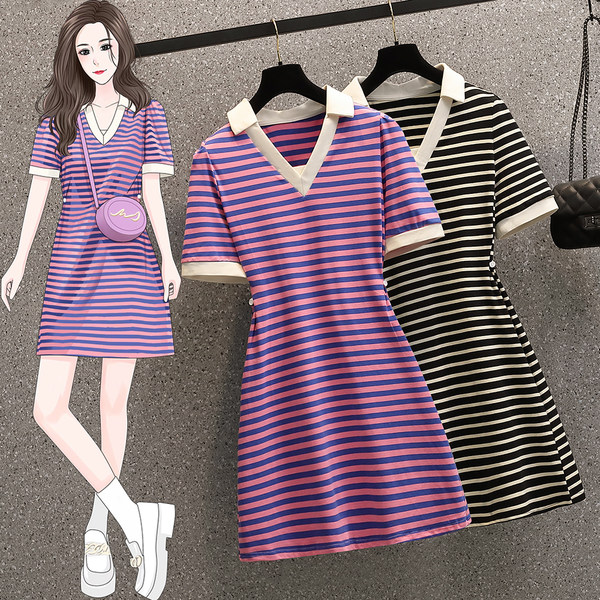 เดรสคนอ้วน เดรสสาวอวบ ชุดเดรสคนอ้วนวัยรุ่นแขนสั้น BY PLUS SIZE Girl