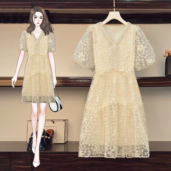 เดรสคนอ้วน เดรสสาวอวบ ชุดเดรสคนอ้วนวัยรุ่นแขนสั้น BY PLUS SIZE Girl