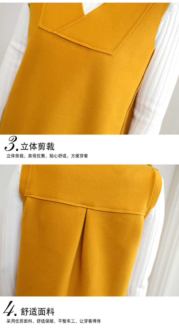 Set_bs1732 ชุด 2 ชิ้น(เสื้อ+เดรส) เดรสคอวีทรงปล่อยสีเหลืองผ้าคอตตอนกำมะหยี่เนื้อดีนุ่มใส่สบาย+เสื้อแขนยาวคอเต่าผ้าร่องไหมพรมเนื้อนุ่มยืดหยุ่นสูง งานดีดีเทลเก๋ๆ ใส่เที่ยว/ใส่ทำงานได้