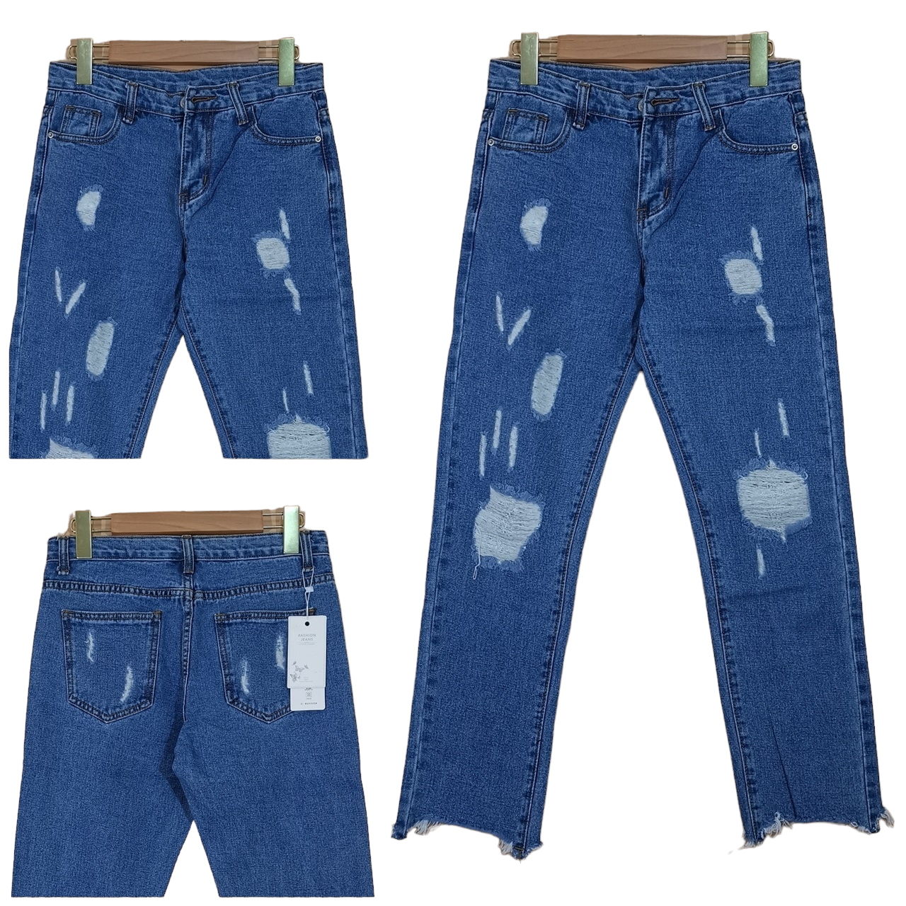 Jeans332 กางเกงยีนส์ขายาวทรงเดฟแต่งขาด แฟชั่นนำเข้าเกรดพรีเมียม ผ้ายีนส์แท้เนื้อนุ่มน่าใส่ทรงสวยงานดี แมทช์กับอะไรก็เข้า