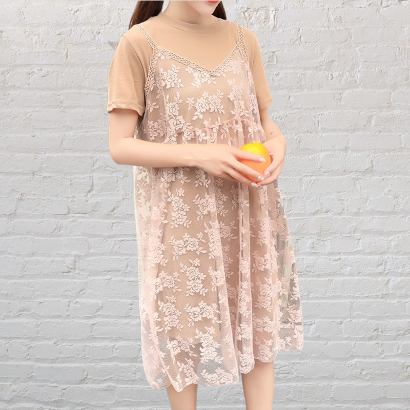 Dress4594 เดรส 2 ชิ้น เดรสลูกไม้ยาวทรงปล่อย+เดรสตัวในผ้าคอตตอนเนื้อดีหนานุ่มยืดหยุ่นสูง งานดีทรงดีลายสวย ดีเทลน่ารักหวานๆ ใส่เก๋ๆ ได้บ่อย มี 2 สี น้ำตาลครีม, ขาวชมพู