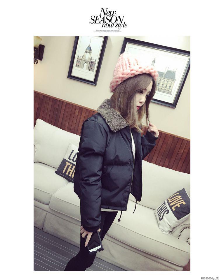 เสื้อกันหนาว บุนวมฟูๆ แต่งขนแกะที่คอปกเสื้อ ตัวสั้นน่ารัก ผ้าร่มเนื้อดีกันลม เกาหลีมากๆ พร้อมส่ง