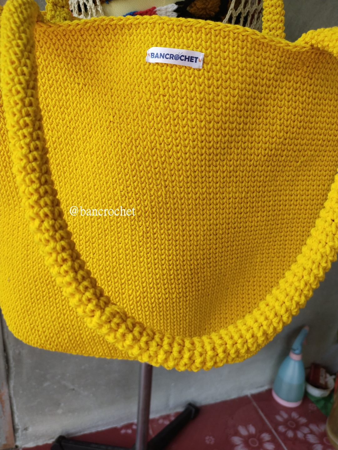 Bancrochet กระเป๋าถักโครเชต์ crochet bag เหลือง 29*32*9*สาย 24 cm