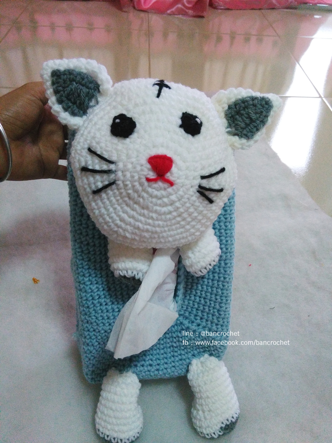 กล่องทิชชูถักตุ๊กตาแมว