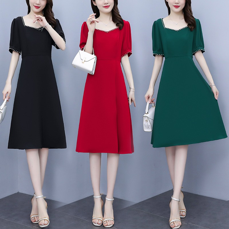 เดรสแขนสั้น มีไซส์ L-5XLอก 38-48 นิ้ว ใส่ได้ทั้งสาวหุ่นดีน่ารักจนถึงสาวอวบพลัสไซส์