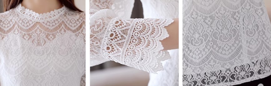 เสื้อผ้าลูกไม้ แขนยาว เสื้อแฟชั่น ผู้หญิง แบบหวาน ๆ ลุ๊ค คุณหนู เสื้อลูกไม้ แบบปิดคอ ลายดอกไม้ ใส่ออกงาน ทำงาน 680988