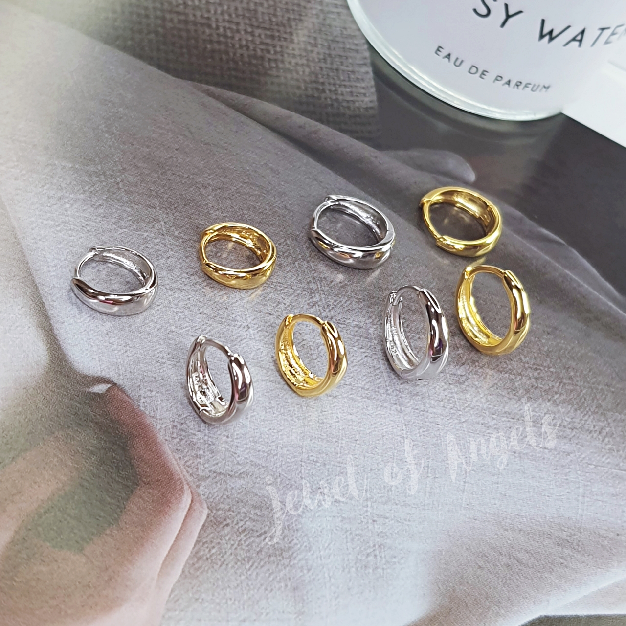 ต่างหูห่วงเงินแท้ S925 รุ่น Rainy ห่วงทรงหยดน้ำ สีเงิน สีทอง ตุ้มหูห่วง เงินแท้ทั้งชิ้น Silver925