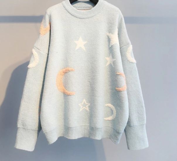 เสื้อกันหนาวผู้หญิง เสื้อคลุม เสื้อกันหนาว ไหมพรม แบบวัยรุ่น ลายดาว กับ พระจันทร์ สุดเก๋ ๆ สีแดง ชมพู 453068