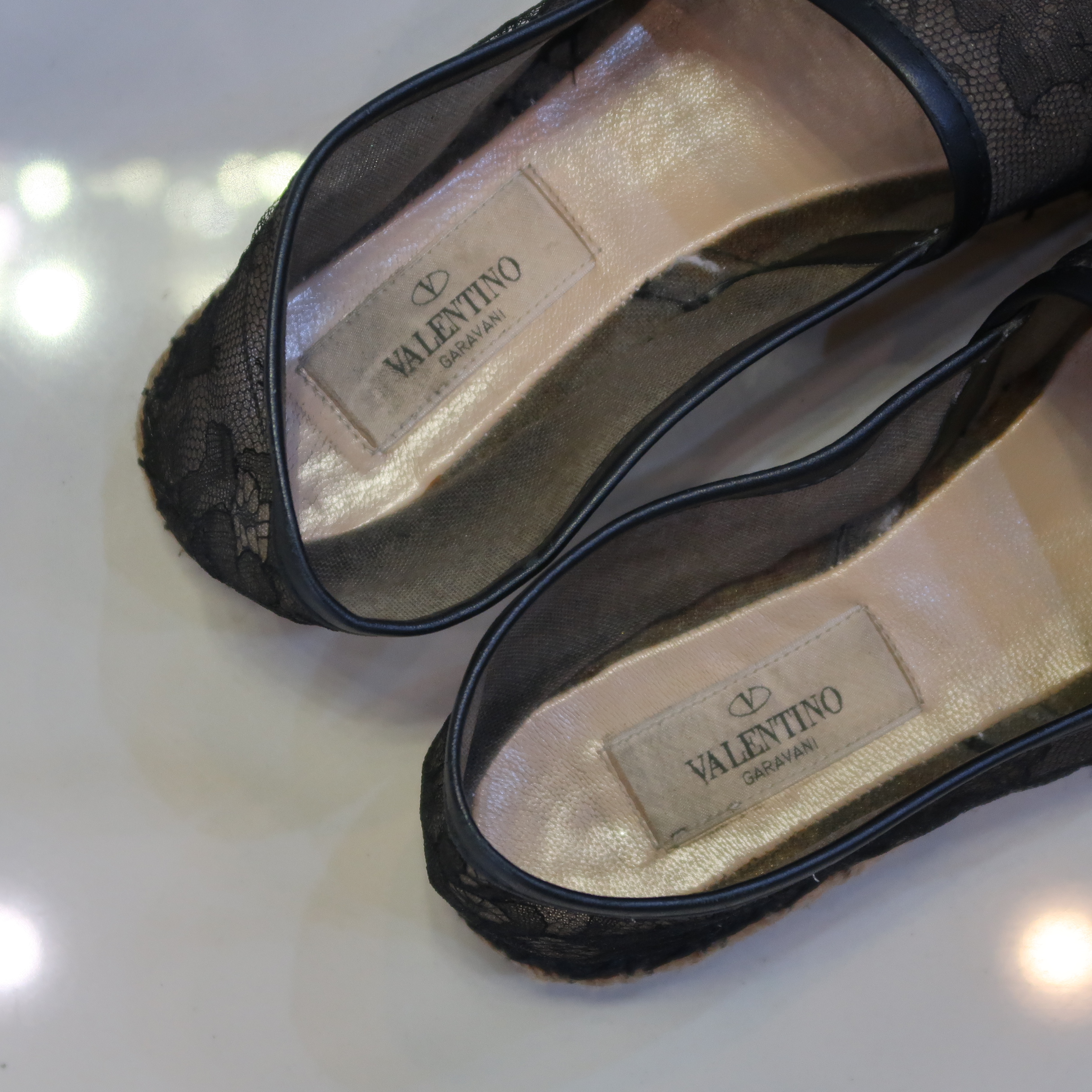 Valentino Black Lace Flat Espadrilles Shoes Size 36