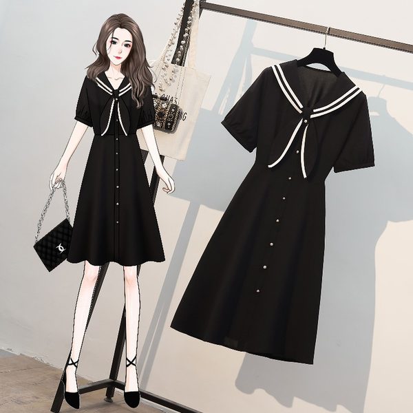 เดรสคนอ้วน เดรสสาวอวบ ชุดเดรสคนอ้วนวัยรุ่นแขนสั้น BY PLUS SIZE Girl