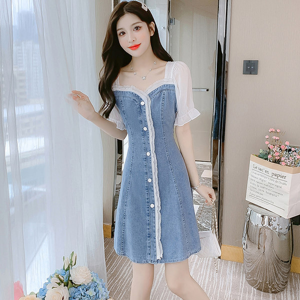 เดรสลูกไม้ เดรสชีฟองสวยๆ แขนสั้น By Meiyi women's clothing