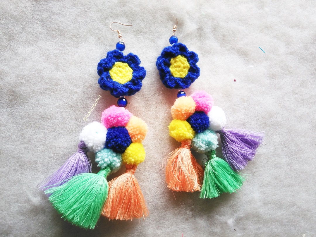 ต่างหูถักโครเชต์ crochet earrings หลากสี 5 นิ้ว