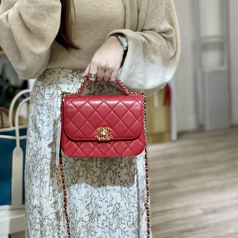 Chanel Red Lambskin Chain Infinity Top Handle Bag GHW(ใบ King Power 2019)