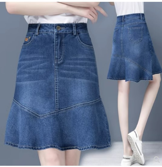 กระโปรงยีนส์ สั้น ทรง เอ แบบหางปลา กระโปรงยีนส์ แบบสวย ๆ ใส่เที่ยว น่ารัก ๆ 697886