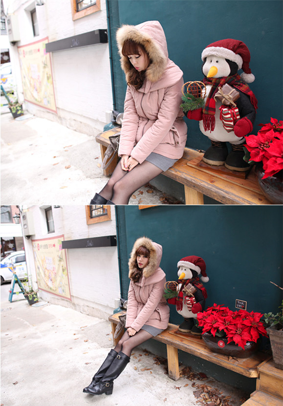 เสื้อโค้ทกันหนาว อุ่นมาก กันหนาวได้ดีค่ะ แต่งขนเฟลอช่วงฮู้ด แบรนด์ RJ STORY แท้ พร้อมส่ง ชมพูหม่น ออกกะปิ