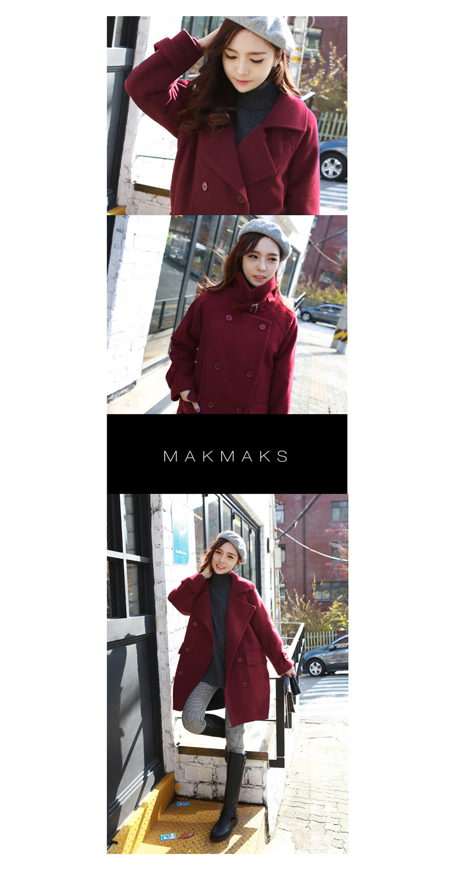 เสื้อโค้ทกันหนาว ดีเทลเยอะ ใส่ได้หลายแบบ ผ้าวูลเนื้อดีหนานุ่ม บุซับในกันลม สีแดงไวน์ พร้อมส่งจ้า ไวน์แดง