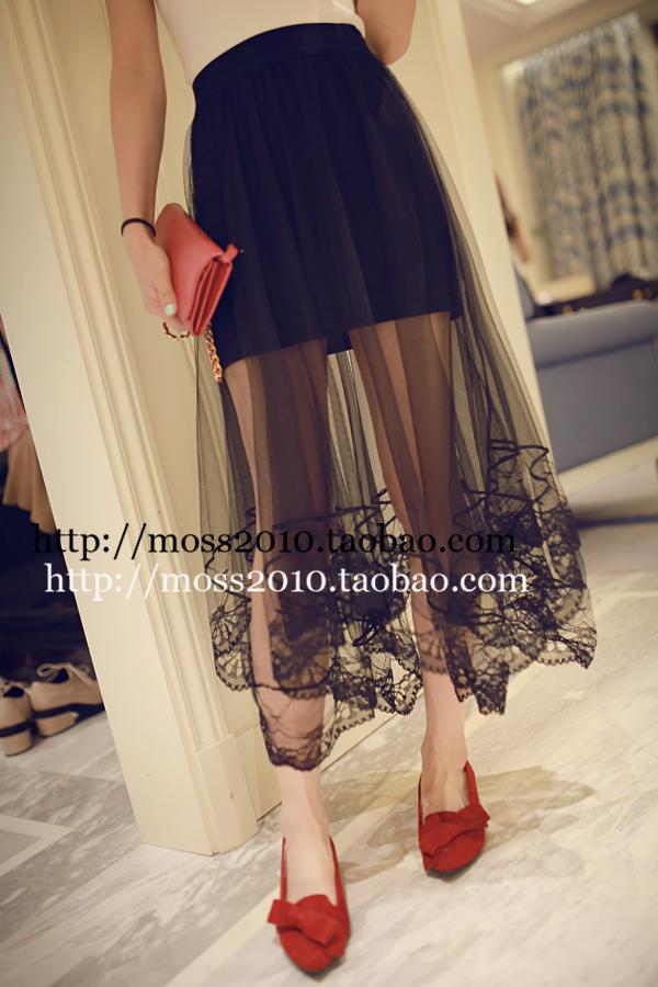 กระโปรงยาวสุดเก๋ แต่งผ้าตาข่ายลูกไม้ด้านนอก ด้านในเป็นกระโปรสั้น สีดำ เก๋มากๆค่ะ พร้อมส่งเลยจ้า black