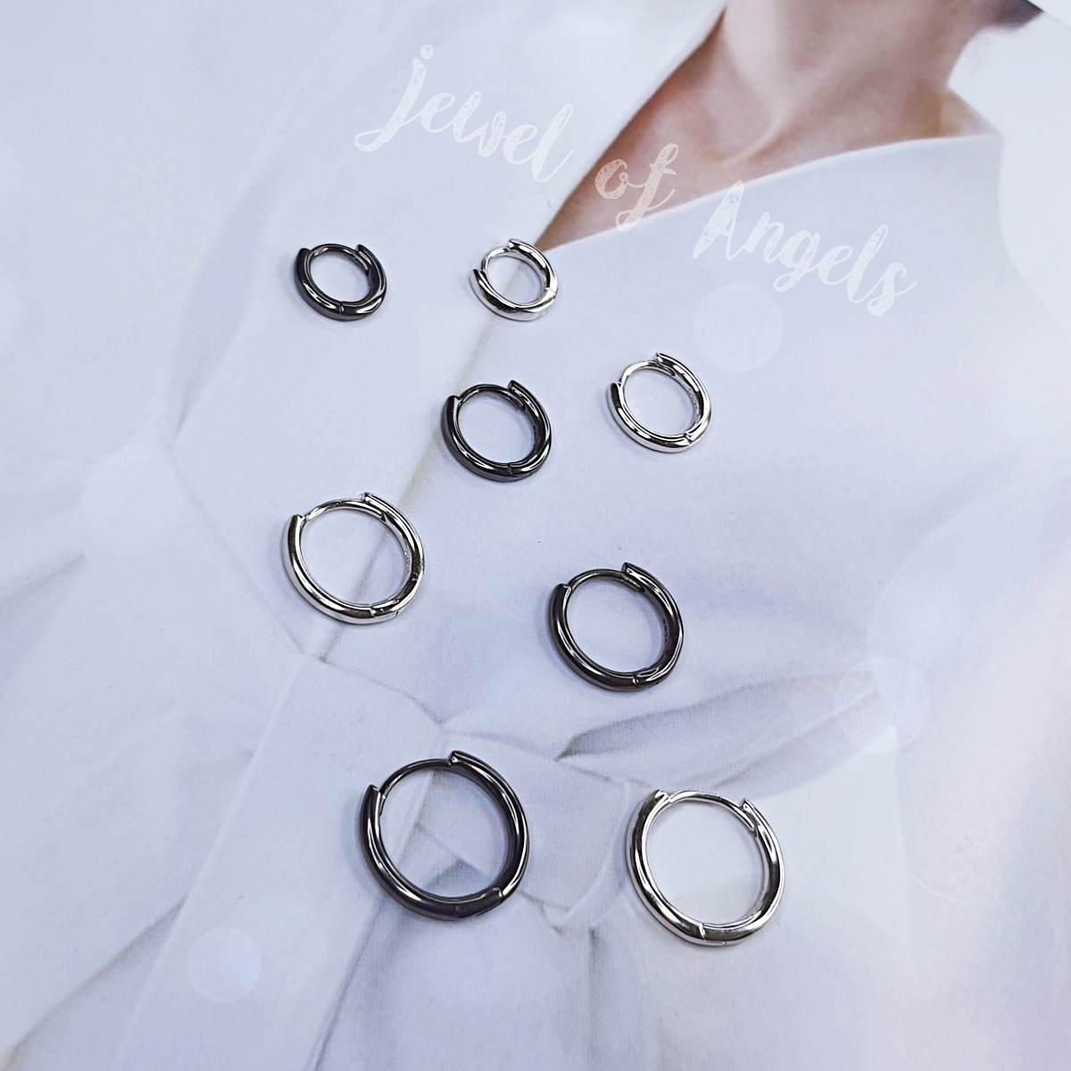 ต่างหูเงินแท้S925 รุ่น Basic Round ต่างหูห่วงหนา ล็อคปลาย เบสิคมินิมอล เงินแท้ทั้งชิ้น สีเงิน สีดำ Silver925