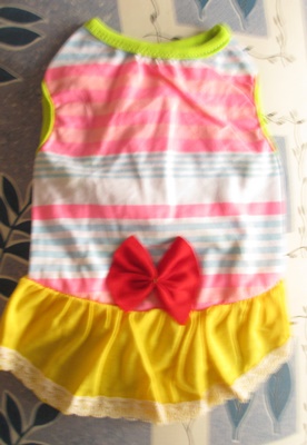 เสื้อน้องหมา-น้องแมวกระโปรงผ้ายืด คอ7" ยาว10" #444-010
