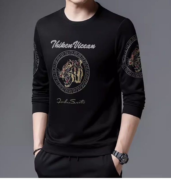 เสื้อยืดคอกลม สีดำ แขนยาว ลาย หัวเสือ แบบเท่ ๆ ดีไซน์ สวย เสื้อยืด ผู้ชาย ใส่เที่ยว แบบเท่ ๆ 7733263