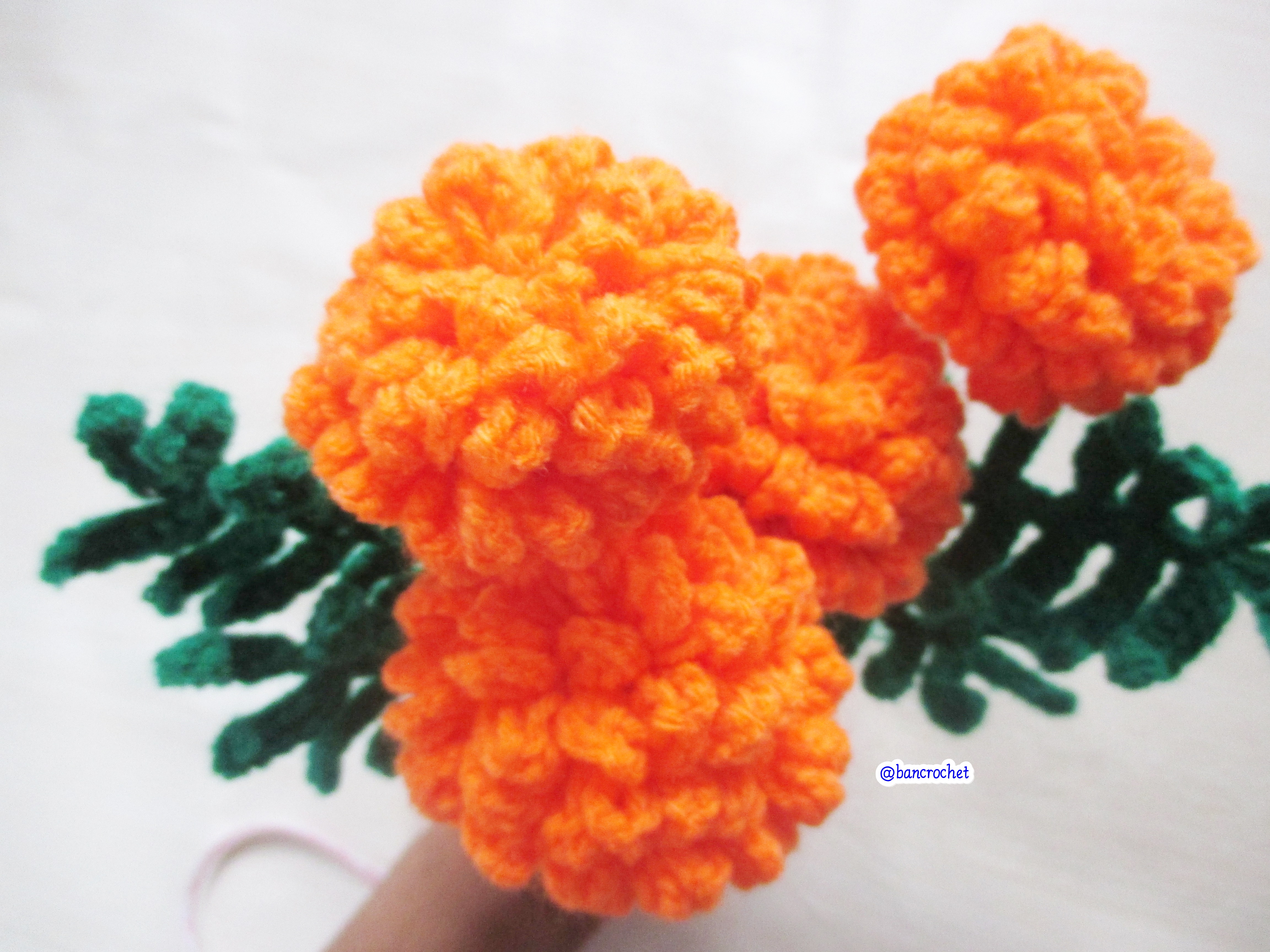 Bancrochet ดอกไม้ถักโครเชต์ ดอกดาวเรือง Marigold Crochet Flowers เหลือง 5 inch