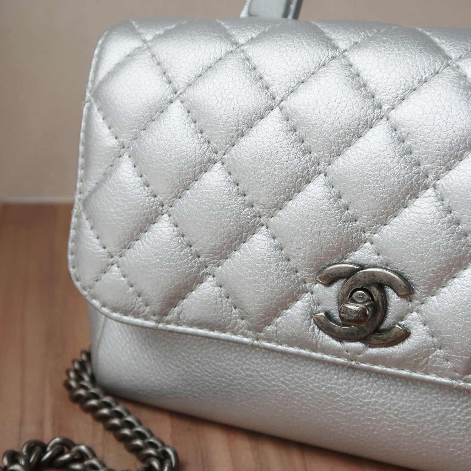 Chanel Silver Calfskin Coco Twin RHW