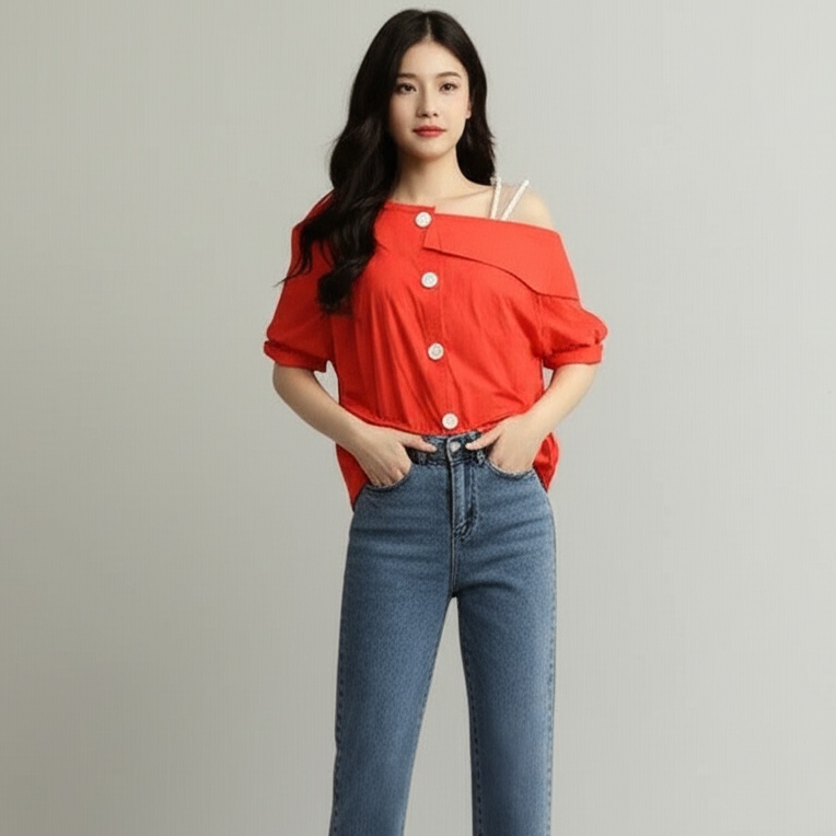 Blouse3976 เสื้อเปิดไหล่เฉียงแต่งเส้นมุกเพิ่มดีเทลความน่ารัก ผ้าสปันเนื้อดีมีน้ำหนักทิ้งตัวใส่สบาย งานดีผ้านุ่มน่าใส่ แมทช์กับขาสั้นหรือขายาวก็น่ารักไม่แพ้กัน มี 3 สี ส้ม, เหลือง, ม่วง