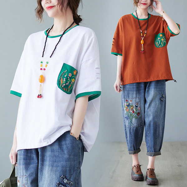 เสื้อลินินคนอ้วน เสื้อทีเชิ้ตคนอ้วนผู้หญิง เสื้อทีเชิ้ตตัวใหญ่ By Literary Plus size